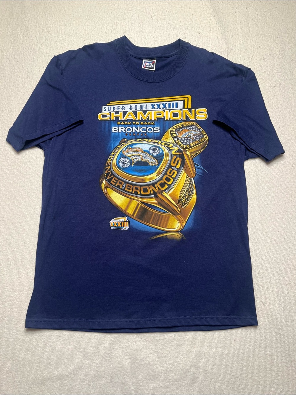 Vintage Pro Player NFL Denver Broncos Super Bowl XXXIII Champions T Shirt Mens L